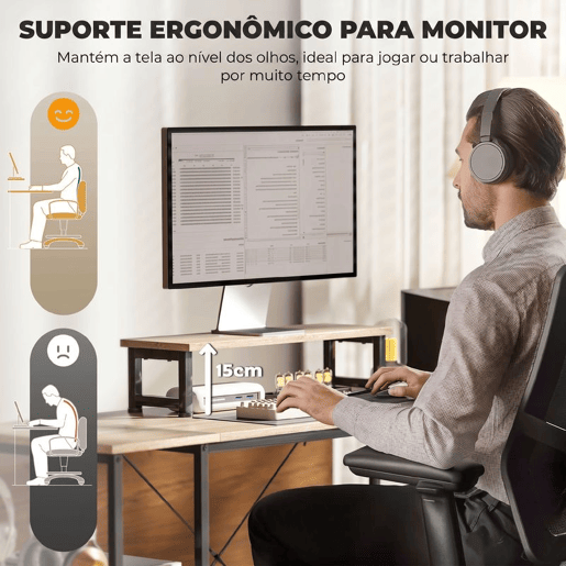 HOMCOM Secretária de Canto Reversível em L 168-240 cm, Secretária Industrial para Computador com Suporte para Monitor e CPU, Prateleiras, Bolsa Lateral e Ganchos, Natural HOMCOM Secretária de Canto Reversível em L 168-240 cm, Secretária Industrial para Computador com Suporte para Monitor e CPU, Prateleiras, Bolsa Lateral e Ganchos, Natural