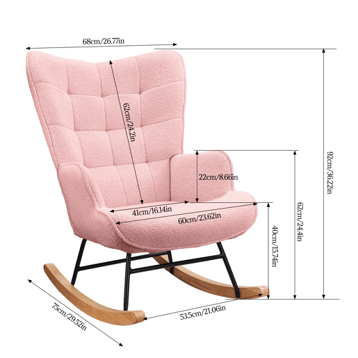 Cadeira de baloiço para quarto de criança, cadeira de baloiço estofada com encosto alto para sala de estar, quarto ou escritório, Rosa