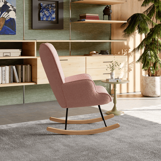 Cadeira de baloiço para quarto de criança, cadeira de baloiço estofada com encosto alto para sala de estar, quarto ou escritório, Rosa