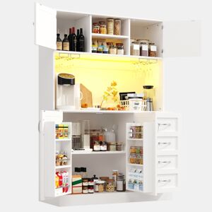 Armário de cozinha de mdf com 4 portas,4 gavetas e luz led,branco