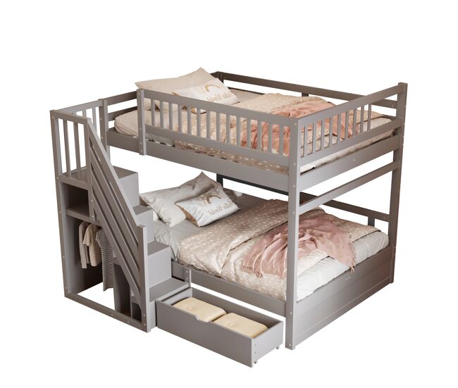 Litera infantil de madera maciza 140x200 cm,gris