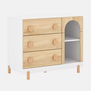 Cómoda infantil Vaarentaa com 3 gavetas + 2 compartimentos 79x41x66 cm BrancoEfeito carvalho en.casa