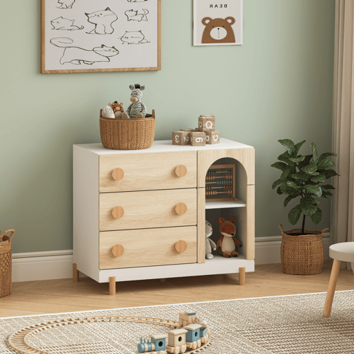 Cómoda infantil Vaarentaa com 3 gavetas + 2 compartimentos 79x41x66 cm BrancoEfeito carvalho en.casa Cómoda infantil Vaarentaa com 3 gavetas + 2 compartimentos 79x41x66 cm BrancoEfeito carvalho en.casa