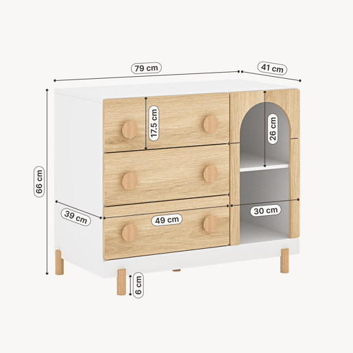 Cómoda infantil Vaarentaa com 3 gavetas + 2 compartimentos 79x41x66 cm BrancoEfeito carvalho en.casa Cómoda infantil Vaarentaa com 3 gavetas + 2 compartimentos 79x41x66 cm BrancoEfeito carvalho en.casa