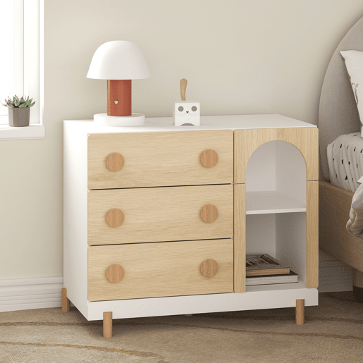 Cómoda infantil Vaarentaa com 3 gavetas + 2 compartimentos 79x41x66 cm BrancoEfeito carvalho en.casa Cómoda infantil Vaarentaa com 3 gavetas + 2 compartimentos 79x41x66 cm BrancoEfeito carvalho en.casa