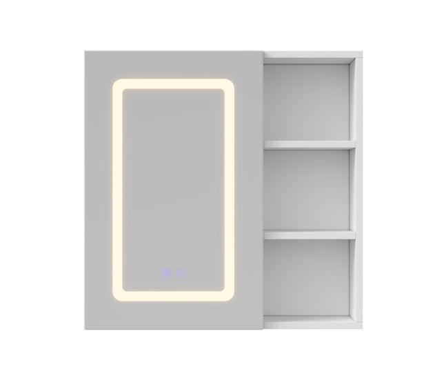 Armario de baño con espejo blanco, 60,2 x 60,2 x 15,2 cm, con espejo led, apto para baños
