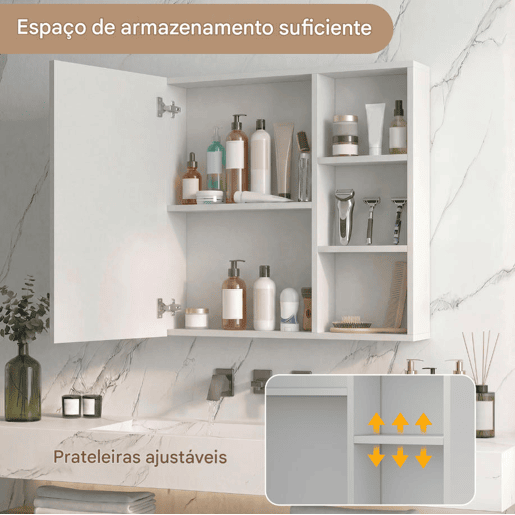 Armário de banheiro com espelho branco, 60,2 x 60,2 x 15,2 cm, com espelho LED, adequado para banheiros