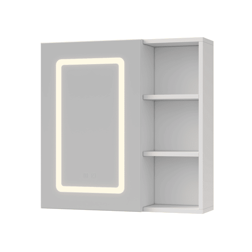 Armário de banheiro com espelho branco, 60,2 x 60,2 x 15,2 cm, com espelho LED, adequado para banheiros