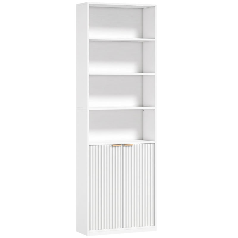 Homcom estantería para libros alta y estrecha, librería de 6 niveles con 4 compartimentos abiertos, estante ajustable, cierres magnéticos, armario para salón, estudio, oficina, 60x24x182 cm, blanco