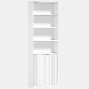 HOMCOM Estante para Livros Alta e Estreita, Biblioteca de 6 Níveis com 4 Compartimentos Abertos, Prateleira Ajustável, Fechos Magnéticos, 60x24x182 cm, Branco