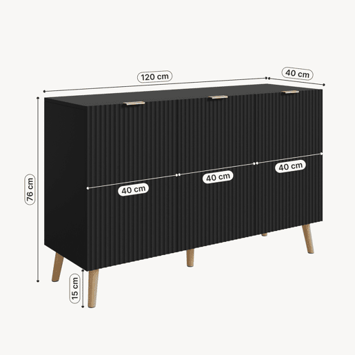 Aparador Nand 3 portas 120x40x76 cm Preto en.casa Aparador Nand 3 portas 120x40x76 cm Preto en.casa