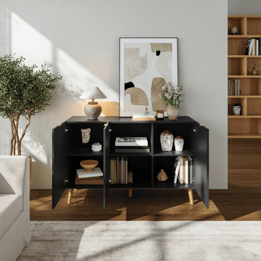 Aparador Nand 3 portas 120x40x76 cm Preto en.casa Aparador Nand 3 portas 120x40x76 cm Preto en.casa