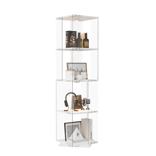Vitrine de vidro 38x38x160 cm com LED, 4 prateleiras giratórias, proteção contra poeira e sistema antitombamento