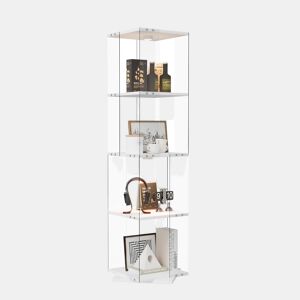 Vitrine de vidro 38x38x160 cm com LED, 4 prateleiras giratórias, proteção contra poeira e sistema antitombamento