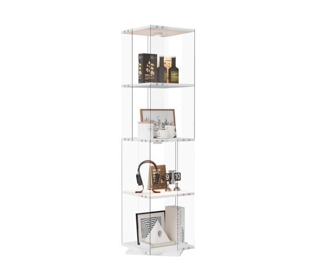 Vitrina de cristal de 38x38x160 cm con iluminación led, 4 estantes giratorios, protección contra el polvo y sistema antivuelco