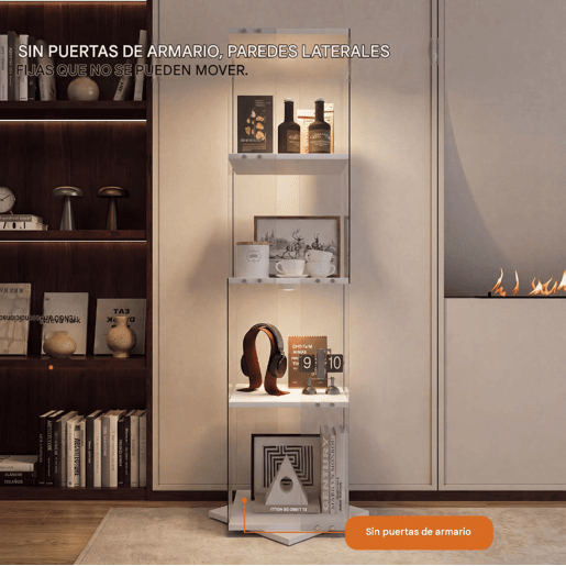 Vitrine de vidro 38x38x160 cm com LED, 4 prateleiras giratórias, proteção contra poeira e sistema antitombamento