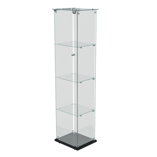 Vitrine LED com quatro camadas para objetos colecionáveis, ideal para sala de estar, quarto ou escritório, em preto. Vitrine LED com quatro camadas para objetos colecionáveis, ideal para sala de estar, quarto ou escritório, em preto.