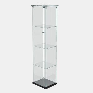 Vitrine LED com quatro camadas para objetos colecionáveis, ideal para sala de estar, quarto ou escritório, em preto.