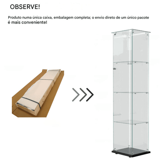 Vitrine LED com quatro camadas para objetos colecionáveis, ideal para sala de estar, quarto ou escritório, em preto. Vitrine LED com quatro camadas para objetos colecionáveis, ideal para sala de estar, quarto ou escritório, em preto.