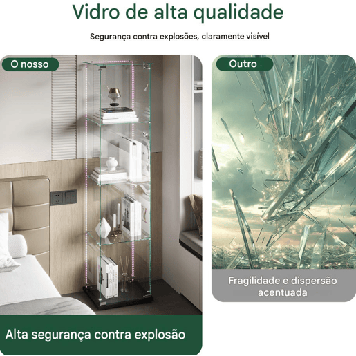Vitrine LED com quatro camadas para objetos colecionáveis, ideal para sala de estar, quarto ou escritório, em preto. Vitrine LED com quatro camadas para objetos colecionáveis, ideal para sala de estar, quarto ou escritório, em preto.