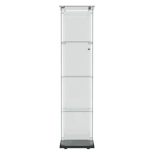 Vitrine LED com quatro camadas para objetos colecionáveis, ideal para sala de estar, quarto ou escritório, em preto. Vitrine LED com quatro camadas para objetos colecionáveis, ideal para sala de estar, quarto ou escritório, em preto.