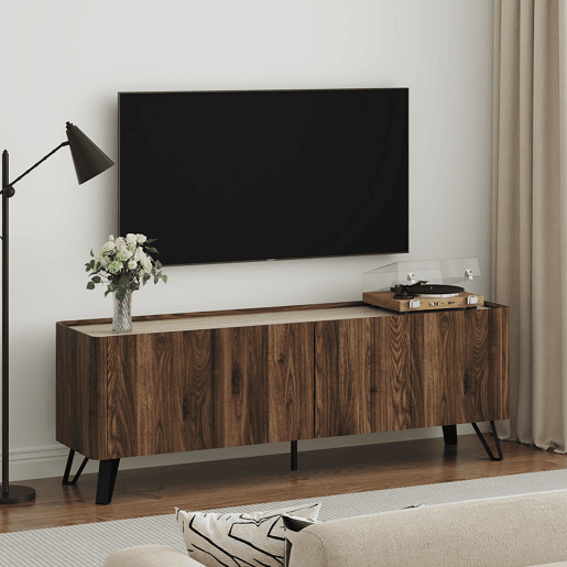 Móvel de televisão Trorlon com 4 portas 160x40x55 cm NogueiraTravertino en.casa