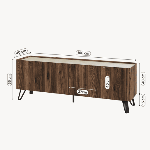 Móvel de televisão Trorlon com 4 portas 160x40x55 cm NogueiraTravertino en.casa
