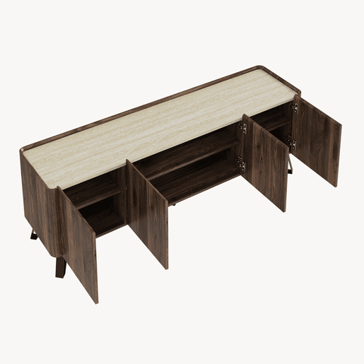 Móvel de televisão Trorlon com 4 portas 160x40x55 cm NogueiraTravertino en.casa