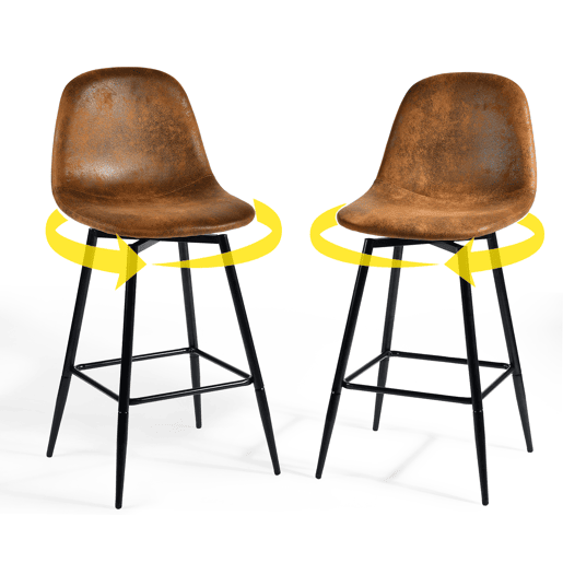 Conjunto de 2 banquetas de bar vintage giratórias em camurça sintética Conjunto de 2 banquetas de bar vintage giratórias em camurça sintética