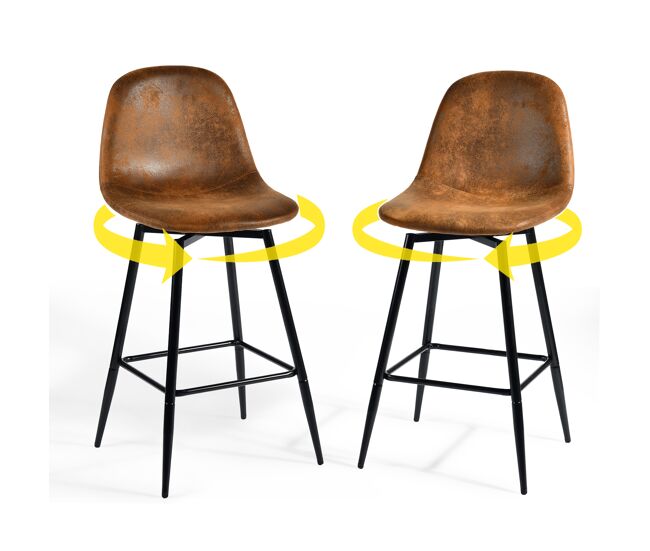 Lote de 2 taburetes de bar vintage giratorios de ante sintético