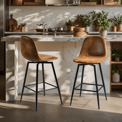 Conjunto de 2 banquetas de bar vintage giratórias em camurça sintética Conjunto de 2 banquetas de bar vintage giratórias em camurça sintética