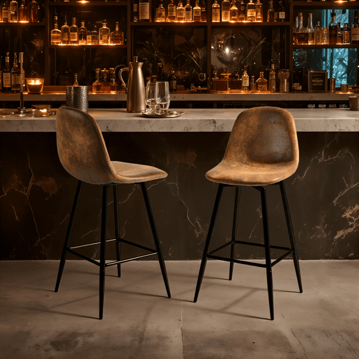 Conjunto de 2 banquetas de bar vintage giratórias em camurça sintética Conjunto de 2 banquetas de bar vintage giratórias em camurça sintética