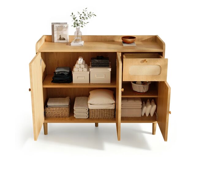 Aparador de madera maciza con 3 puertas y 1 cajón,natural