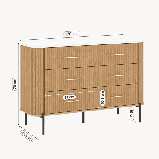 Cómoda Kokunse com 6 gavetas 120x42x78 cm Carvalho en.casa Cómoda Kokunse com 6 gavetas 120x42x78 cm Carvalho en.casa