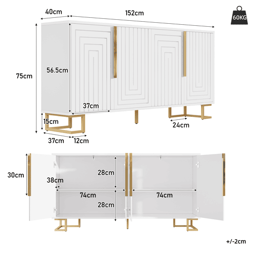 Aparador de mdf com 4 portas,branco Aparador de mdf com 4 portas,branco