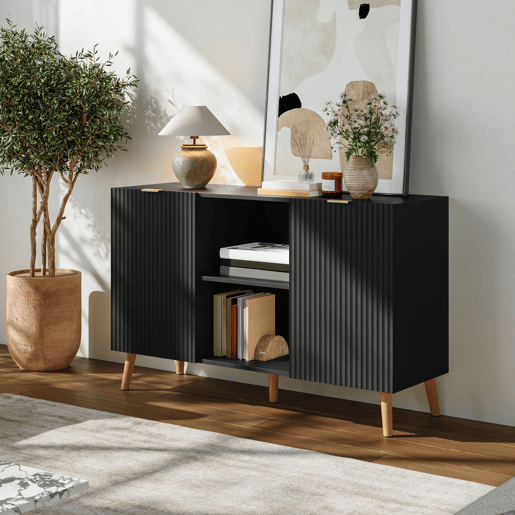 Aparador Nand 2 portas e 2 compartimentos 120x40x76 cm Preto en.casa