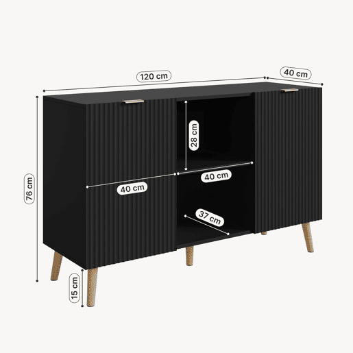 Aparador Nand 2 portas e 2 compartimentos 120x40x76 cm Preto en.casa