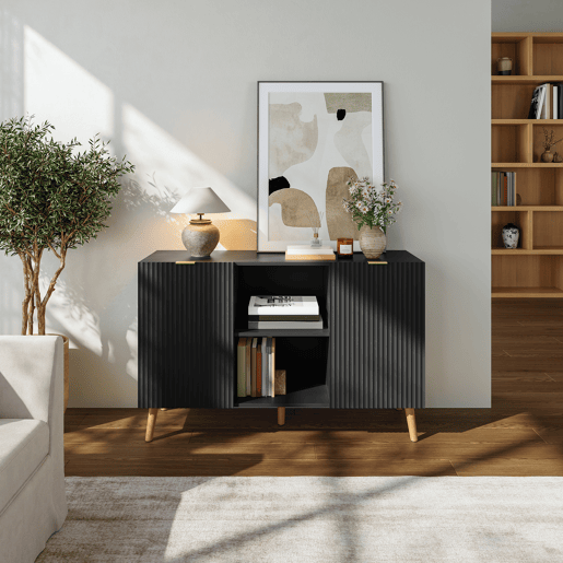 Aparador Nand 2 portas e 2 compartimentos 120x40x76 cm Preto en.casa