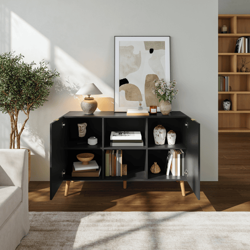 Aparador Nand 2 portas e 2 compartimentos 120x40x76 cm Preto en.casa