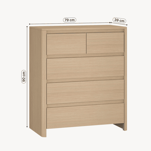 Cómoda Takranmaa 5 gavetas 79x39x90cm Carvalho en.casa