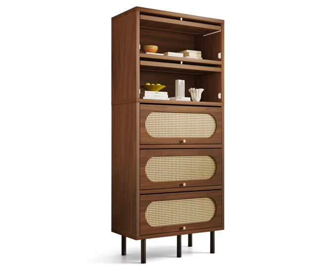 Aparador de madera maciza con 5 puertas,nogal