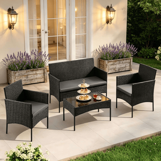 Conjunto de mobiliário de jardim 100x56x78 cm - Exterior, varanda, conjunto de conversação elegante - Preto Conjunto de mobiliário de jardim 100x56x78 cm - Exterior, varanda, conjunto de conversação elegante - Preto