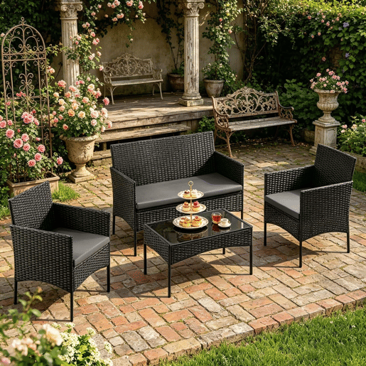 Conjunto de mobiliário de jardim 100x56x78 cm - Exterior, varanda, conjunto de conversação elegante - Preto Conjunto de mobiliário de jardim 100x56x78 cm - Exterior, varanda, conjunto de conversação elegante - Preto