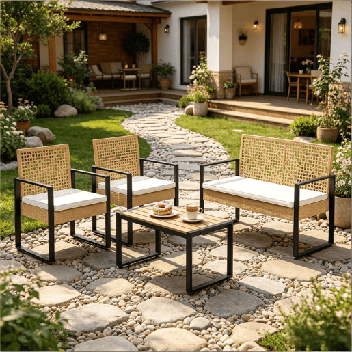 Conjunto de mobiliário de jardim 112,5 x 52 x 75 cm - Modular, para terraço e convívio - Madeira natural Conjunto de mobiliário de jardim 112,5 x 52 x 75 cm - Modular, para terraço e convívio - Madeira natural