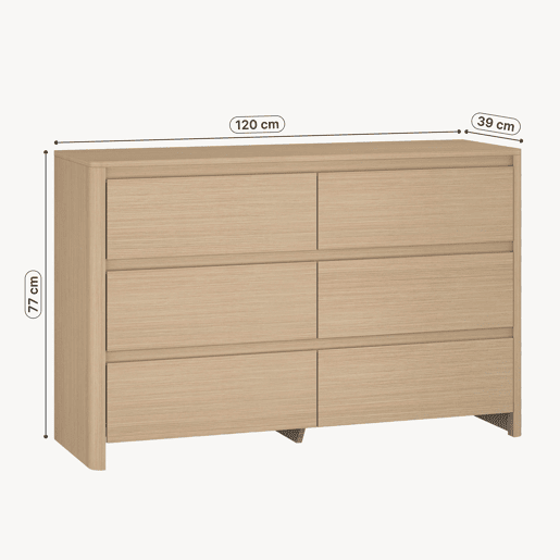 Cómoda Takranmaa 6 gavetas 120x39x77cm Carvalho en.casa Cómoda Takranmaa 6 gavetas 120x39x77cm Carvalho en.casa