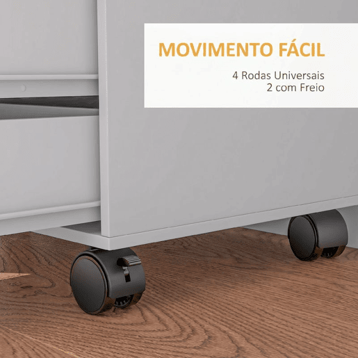 HOMCOM Gaveteiro de Secretária com 5 Gavetas, Armário, Rodas e Prateleira Ajustável, Suporte para Impressora, 78x40x66,5 cm, Branco