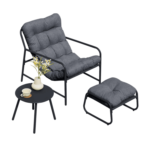 Conjunto de mobiliário de jardim Trerdfjoa 3 pcs. aço Cinzento escuro en.casa Conjunto de mobiliário de jardim Trerdfjoa 3 pcs. aço Cinzento escuro en.casa