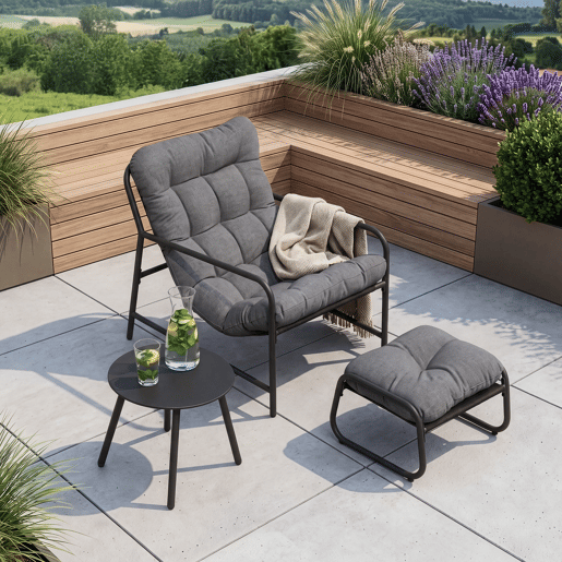 Conjunto de mobiliário de jardim Trerdfjoa 3 pcs. aço Cinzento escuro en.casa Conjunto de mobiliário de jardim Trerdfjoa 3 pcs. aço Cinzento escuro en.casa