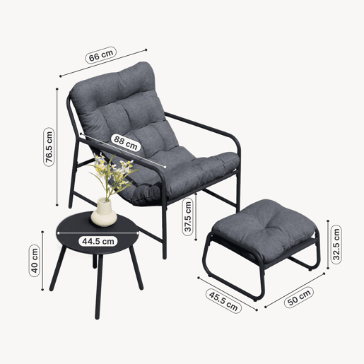 Conjunto de mobiliário de jardim Trerdfjoa 3 pcs. aço Cinzento escuro en.casa Conjunto de mobiliário de jardim Trerdfjoa 3 pcs. aço Cinzento escuro en.casa