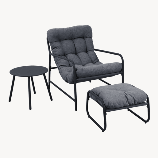 Conjunto de mobiliário de jardim Trerdfjoa 3 pcs. aço Cinzento escuro en.casa Conjunto de mobiliário de jardim Trerdfjoa 3 pcs. aço Cinzento escuro en.casa